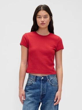 GAP Red Ribbed Short-Sleeve Crop Tee